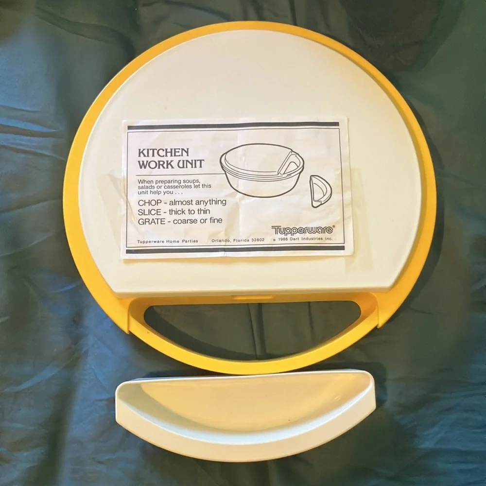 Vintage Tupperware 1986 kitchen work unit, gold and white